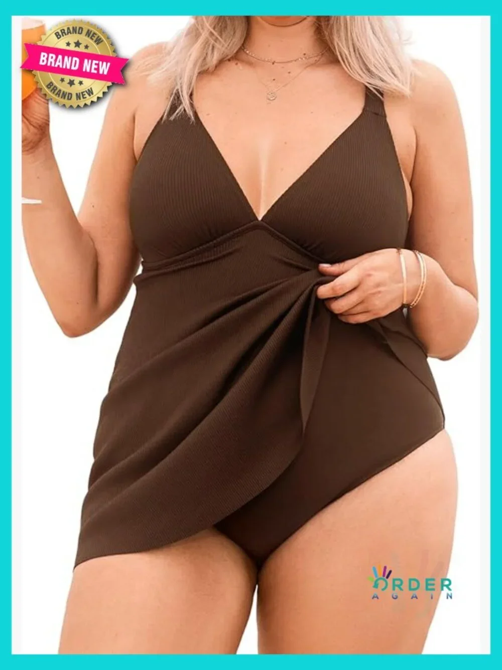 Plus Size One Piece Swimsuit V Neck Swim Dress Crisscross Back Adjustable